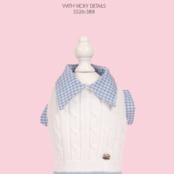 Mon Bonbon - Pull Turks blanc et vichy bleu ciel