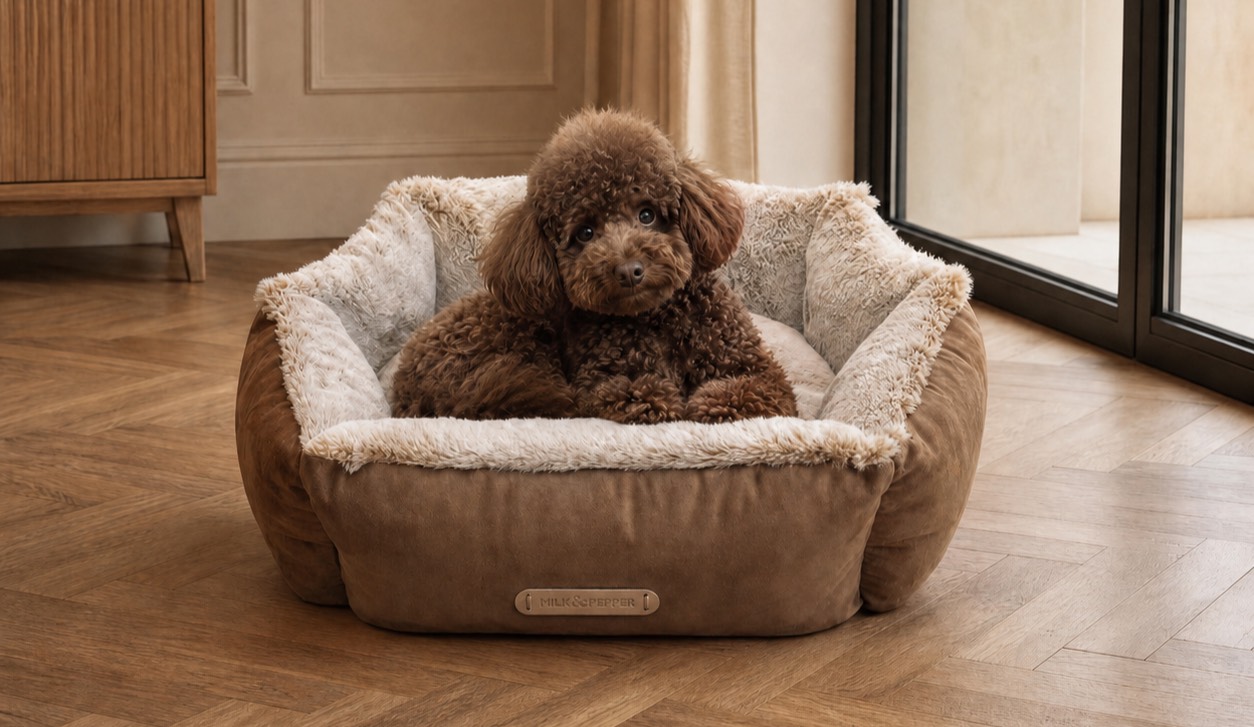 Milk and Pepper - Sofa Coquille déhoussable Cortina Marron / fourrure taupe (55cm)