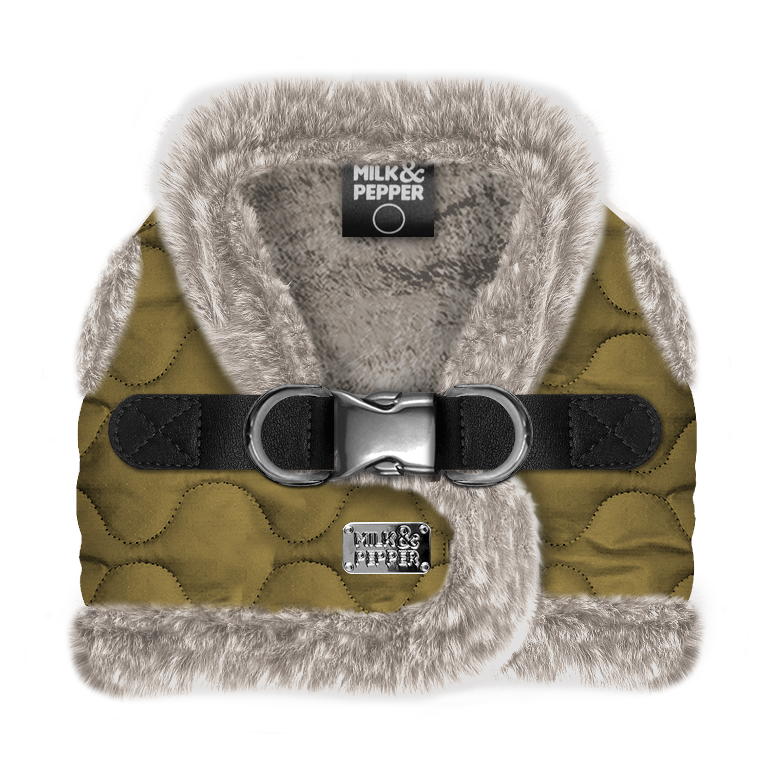 Milk&Pepper - Harnais Matteo kaki olive / fourrure chinée taupe