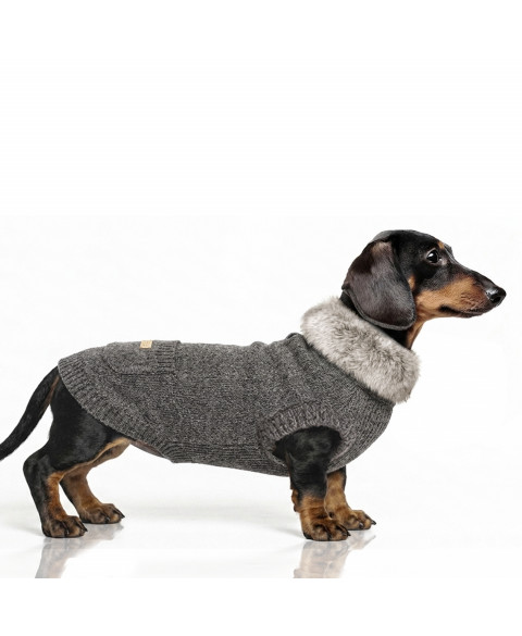 Milk&Pepper - Pull Yelena Gris chiné / col fourrure (tailles Teckel) – Image 2